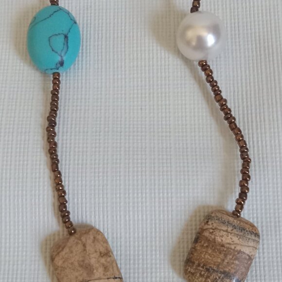 Lia Sophia Capri Jasper and Turquoise Faux Pearl Assorted Seed Beaded Necklace - Picture 6 of 8